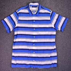 Polo Ralph Lauren Shirt Mens 2XL Blue White Striped Linen Blend Short Sleeve